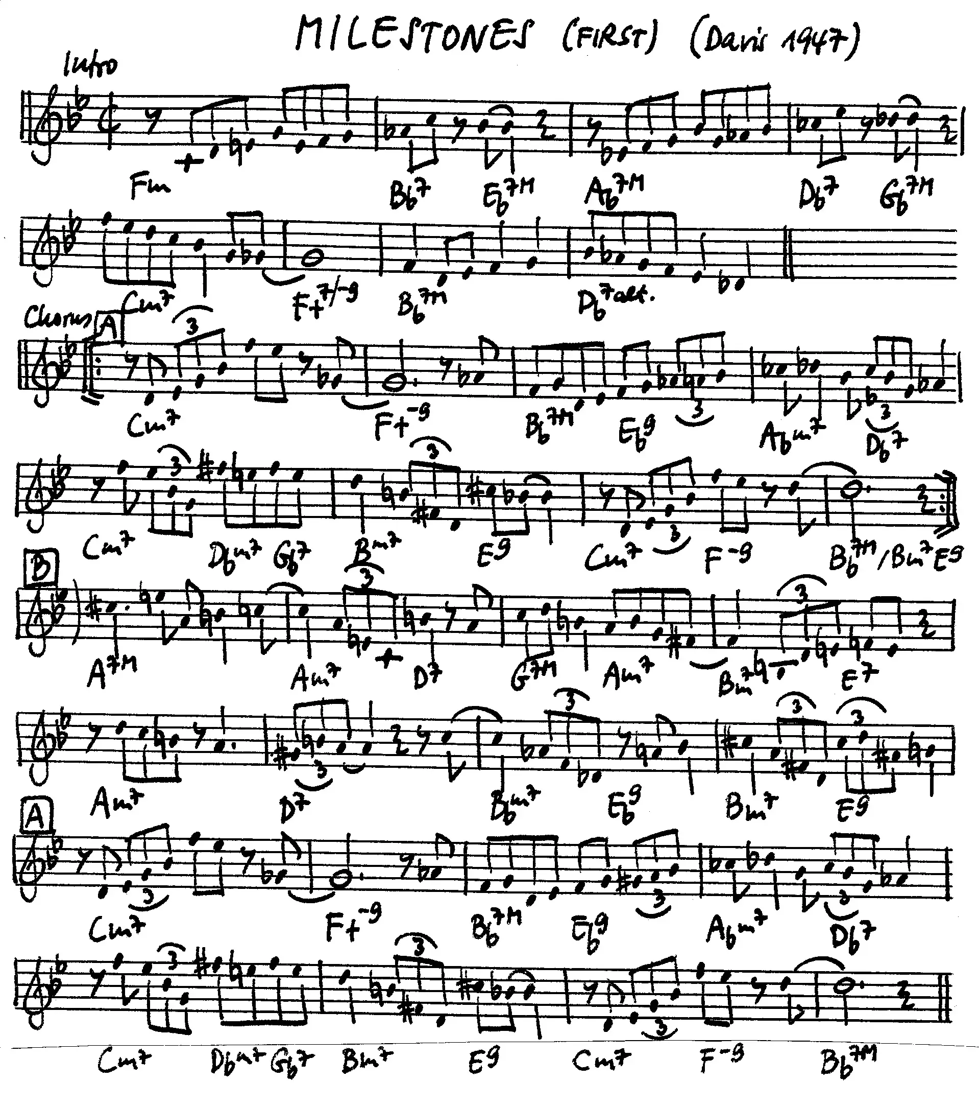 milestones i free jazz leadsheet - Courtesy of the Jungle Jazz Band